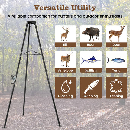 Goplus Tripod Game Hoist, 600 LBS Capacity Hunting Deer Stand with Adjustable Gambrel, Lifting Winch