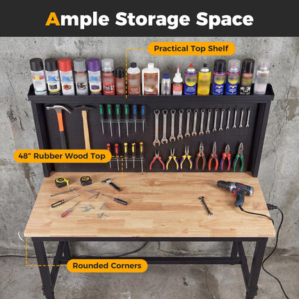 Goplus 48" Workbench with AC/USB Outlets and Pegboard 2000 LBS Work Bench