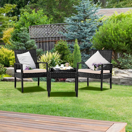 Goplus Rattan Furniture Set for Outdoor Patio Backyard Garden, 3-Piece Wicker Conversation Set - GoplusUS