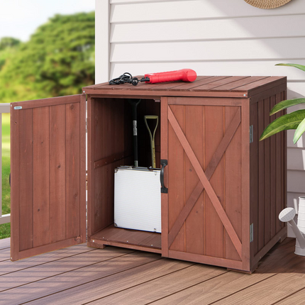 Goplus Outdoor Storage Cabinet, Wood Garden Tool Shed with Doors for Patio Backyard, 30" x 22" x 28.5" - GoplusUS
