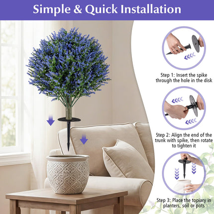 Goplus Set of 2 Artificial Lavender Topiary Ball Trees with Ground Spikes