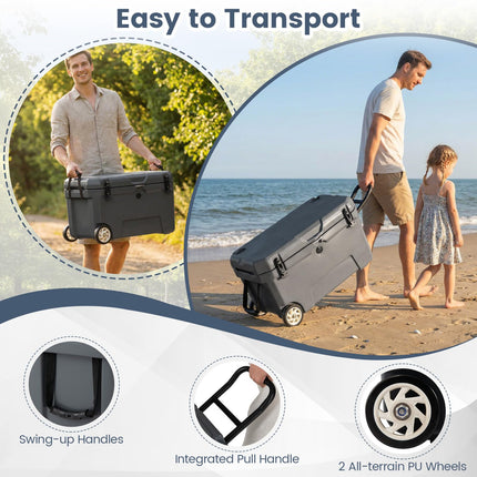 Goplus 52QT Cooler with Wheels with 6-Day Ice Retention Pull Handle & 2 Cup Holders