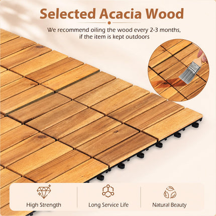 Goplus 27/54-Pack Acacia Wood Interlocking Deck Tiles (Grid) | Tool-Free Assembly