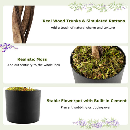 Goplus 6FT Ficus Artificial Tree Faux Wisteria Tree in Nursery Pot with Purple Lifelike Flowers