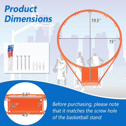 Goplus 18’’/15’’ Replacement Basketball Rim, Wall Door Mounted Basketball Hoop with All Weather Net