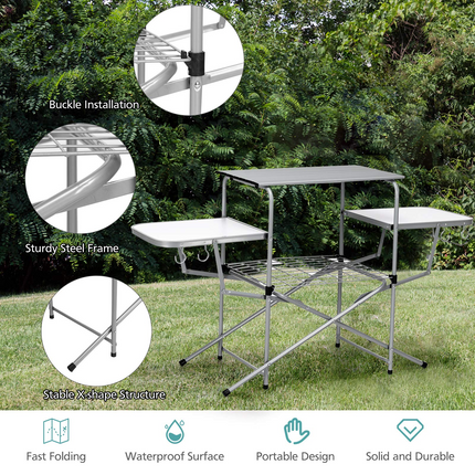 Goplus Folding Grill Table, Aluminum Outdoor Camping Kitchen Table with 26'' Main Tabletop - GoplusUS