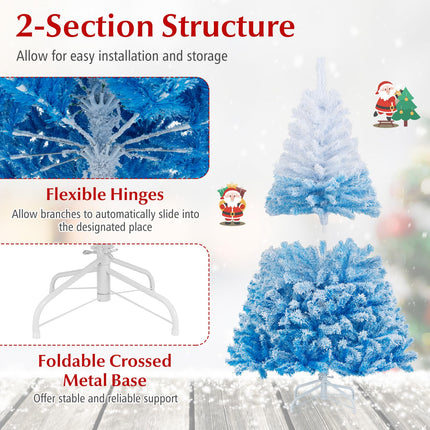Goplus Artificial Unlit Hinged Xmas Full Tree with Lush Branch Tips Snow Flocked Christmas Tree