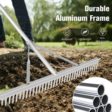 Goplus Landscape Rake 36 Inch, Aluminum Rake Head w/36 Tines and 68" Long Non-slip Handle, Yard Rake Tool for Loosening & Leveling Soil