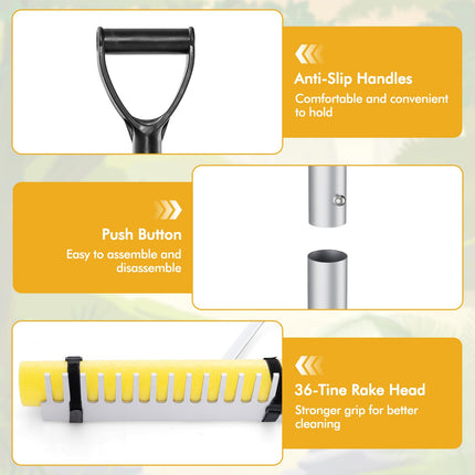 Goplus 36 Inch Pond Rake, Floating Lake Weed Rake Aluminum Collapsible Rake W/ Extension Handle