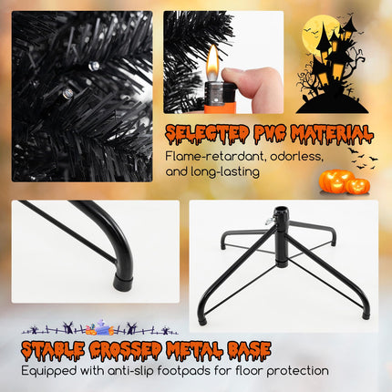Goplus 6/7/8 FT Pre-Lit Black Halloween Tree, Artificial Hinged Christmas Tree with 280/380/500 Orange & Purple LED Lights