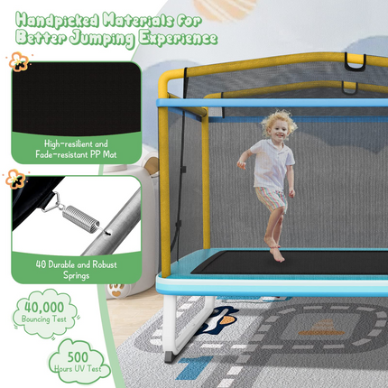 Goplus 3-in-1 6FT Kids Trampoline with Swing and Horizontal Bar, Mini Toddler Trampoline w/ Enclosure Safety Net - GoplusUS