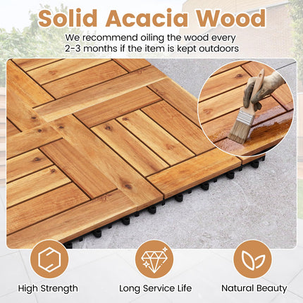 Goplus 27/54-Pack Acacia Wood Deck Tiles 12" x 12" Interlocking Floor Tiles for Patio(Boardwalk)