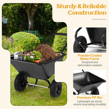 Goplus 2 Wheel Wheelbarrow, 330 LBS Utility Garden Cart with 10” Pneumatic Tires & Handle