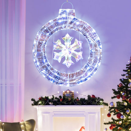 Goplus 33” Lighted Ornament with Snowflake, Pre-Lit Christmas Wreath with 128 Cold White LED Lights