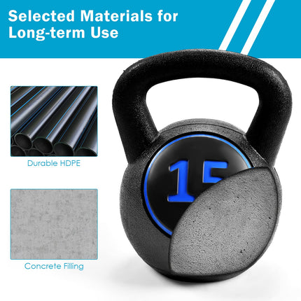 3 Pieces Kettlebell Set, 5, 10, 15 lbs HDPE Coated Concrete Fitness Kettle Bells - GoplusUS