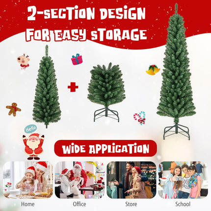 Goplus Pre-Lit Pencil Christmas Tree with Memory Wire Branch Tips & Warm White LED Lights