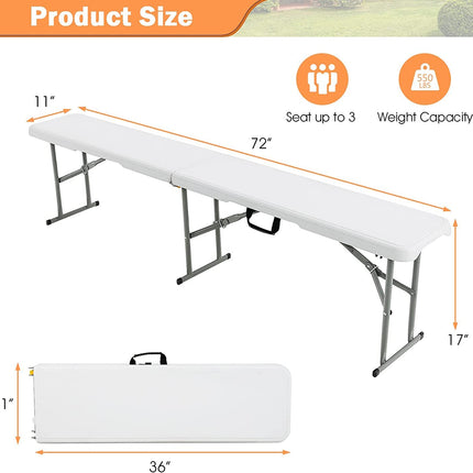 Goplus 6 FT 3-Piece Portable Picnic Table Bench Set, Weather-Resistant Plastic Folding Picnic Tables with Benches
