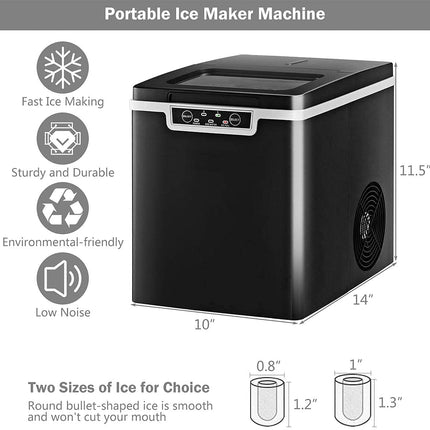 Portable Countertop Ice Maker, 26LBS/24H Mini Ice Cube Machine w/8 Min Processing 9 Cubes