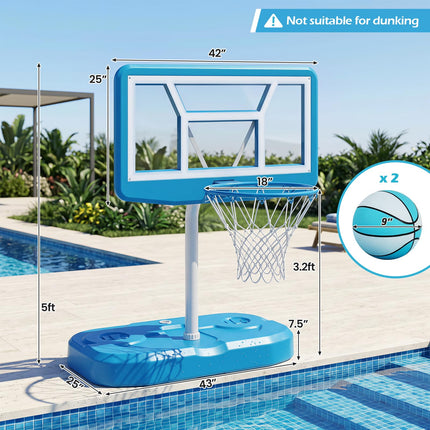Goplus Pool Basketball Hoop w/42" PC Backboard | Swimming Poolside Basketball Goal System