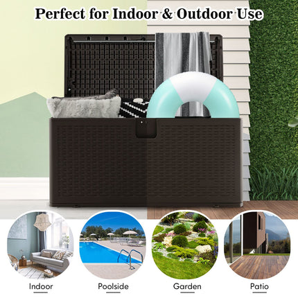 Goplus Outdoor Storage Box, 31 73 100 Gallon Waterproof Resin Patio Storage Box with Lockable Lid, Side Handle for Pillows, Cushions