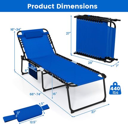 Goplus Extra Large Folding 5-Postion Beach Bed with Detachable Pillow