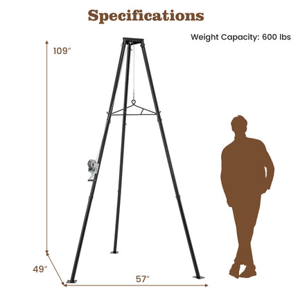 Goplus Tripod Game Hoist, 600 LBS Capacity Hunting Deer Stand with Adjustable Gambrel, Lifting Winch
