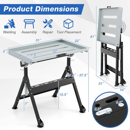 Goplus Folding Welding Table w/ 78 x 51 cm Tabletop & 2 Fixed Wheels