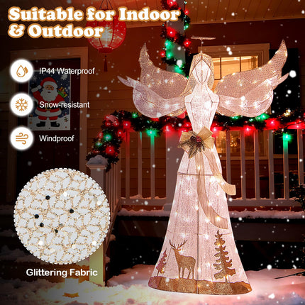 Goplus 5FT Lighted Christmas Angel Decoration, Pre-lit 3D Glittered Angel with 100 Warm White Lights