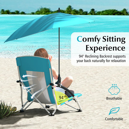 Goplus 330lbs Folding Backpack Chairs for Adults with Adjustable Parasol