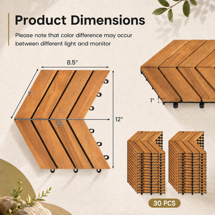 Goplus 30-Pack Acacia Wood Interlocking Deck Tiles (Chevron)