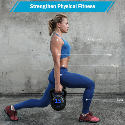 3 Pieces Kettlebell Set, 5, 10, 15 lbs HDPE Coated Concrete Fitness Kettle Bells - GoplusUS