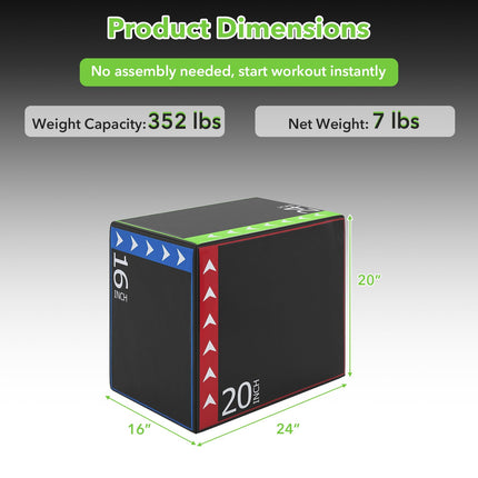 Goplus 3-in-1 Plyometric Jump Box with 3 Heights (16"x20"x24")