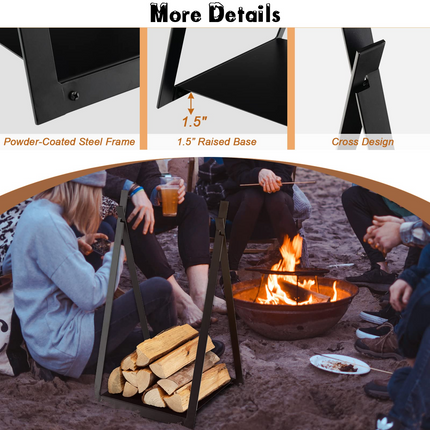 Goplus 16" Triangle Firewood Rack, Outdoor Small Decorative Firewood Holder with Raised Base - GoplusUS