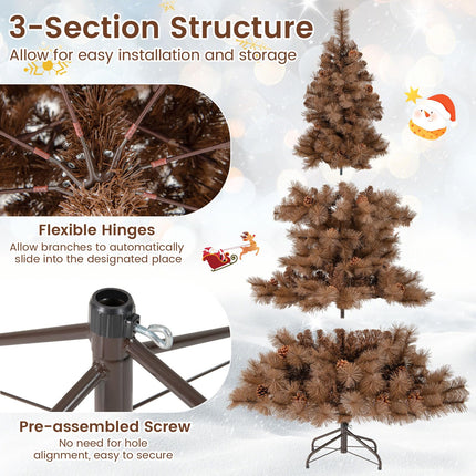 Goplus 6 FT Pre-Lit Hinged Chocolate-Color Christmas Tree with Pine Needles & PVC Tips