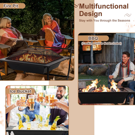 Goplus Outdoor Fire Pit with Wheels, 27.5" Small Bonfire Pit with Spark Screen - GoplusUS
