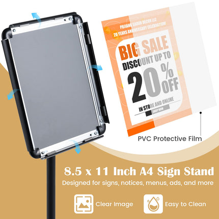 Goplus 8.5 x 11 Inch Height Adjustable Floor Standing Poster Stand with Snap-Open Frame