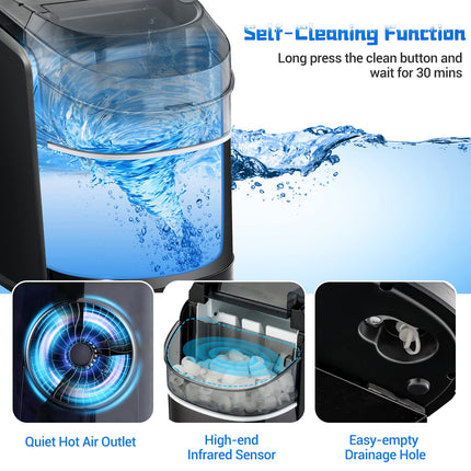 Countertop Ice Maker, 26.5 LBS/24H, 9 Cubes in 6 Mins, S/L Size, Self-Cleaning Function
