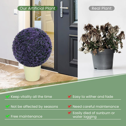 Goplus 2 PCS 15 Inch Artificial Plant Topiary Ball Round Faux Lavender Balls Outdoor