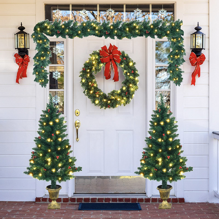 Goplus Pre-lit Holiday Christmas 4-Piece Set, Christmas Garland - GoplusUS
