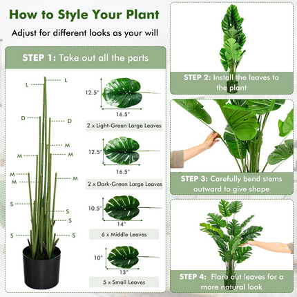 Goplus Artificial Monstera Deliciosa Plant, 5ft Tall Fake Tropical Palm Tree w/15 Pcs Different Turtle Leaves - GoplusUS