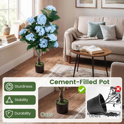 Goplus 2 Pack Artificial Hydrangea Tree w/11 White Flowers & Realistic Trunk in Plastic Nursery Pot