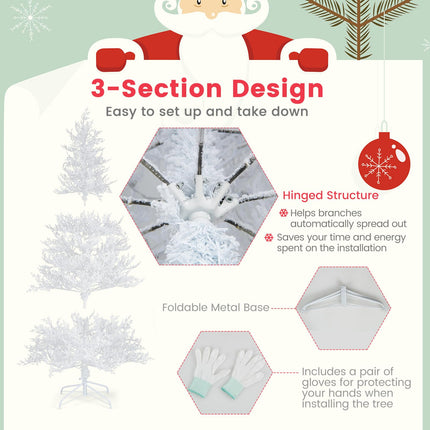 Goplus 6ft Pre-Lit Artificial Christmas Tree with 383 Snow Flocked PE Tips & Warm-White Fairy LED Lights