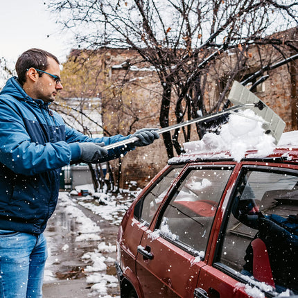 Snow Roof Rake, 25-Inch Blade 20 Ft Extension Snow Shovel for Snow Removal w/ Wheels Anti-Slip Handle