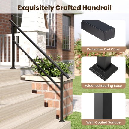 Goplus Handrail for Outdoor Steps Metal Hand Rail Fits 0-5 Steps