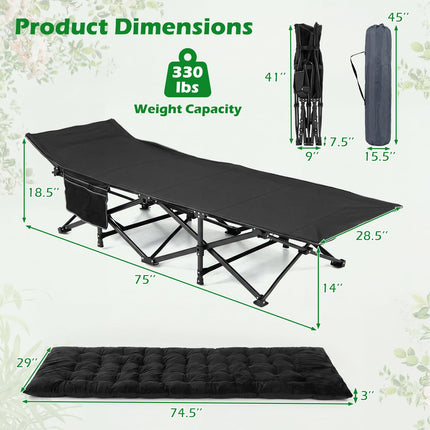 Goplus Camping Cot for Adults with Soft Padded Mat  | Heavy-Duty Folding Portable Oxford Sleeping Bed