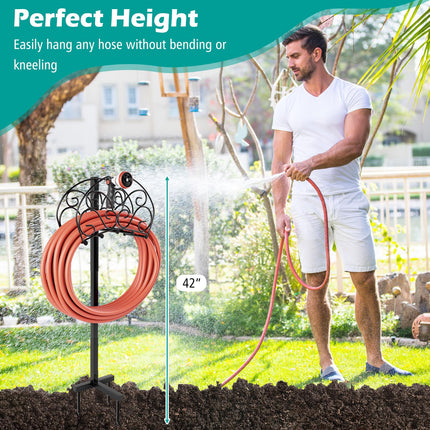 Goplus Garden Hose Holder, Detachable Metal Hose Stand Rack with 3 Anchor Points