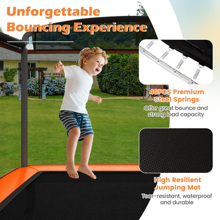 Goplus 6FT Kids Trampoline with Swing, ASTM Approved Rectangle Recreational Trampoline w/Enclosure Safety Net