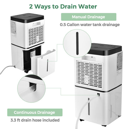 1500 Sq. Ft Portable 30 Pints Dehumidifier with 3 Color LED Light, 3 Modes, 0.5 Gallon Water Tank & 4 Wheels