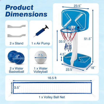 Goplus 2-in-1 Pool Basketball Hoop & Volleyball Net | Swimming Pool Ball Game Set