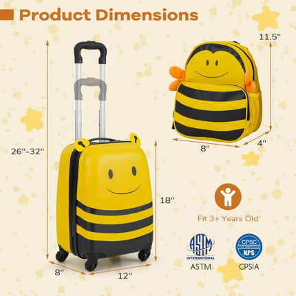 Goplus 2-Piece Kid's Luggage Set | Carry-on 18" Rolling Suitcase and Cute Bee Backpack